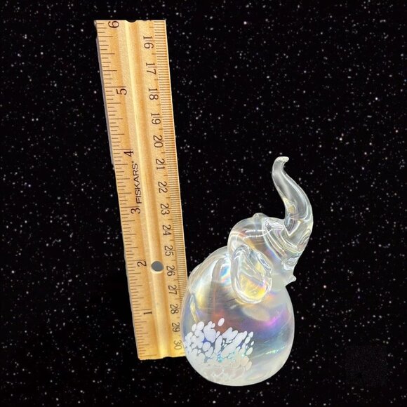 Art Glass Elephant Paperweight Figure Iridescent White Spotted 3.5”T 2.5”W - Picture 8 of 9